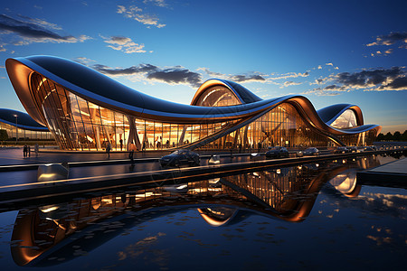 一座具有完美曲线屋顶的超现代建筑图片