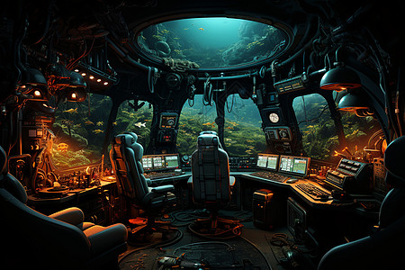 潜艇控制室中的导航仪器图片