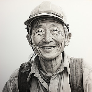 中国工人的铅笔素描图片