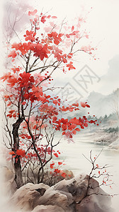 河边美丽的枫树图片