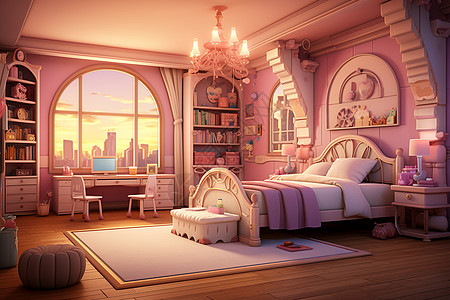 梦幻的粉色卧室图片