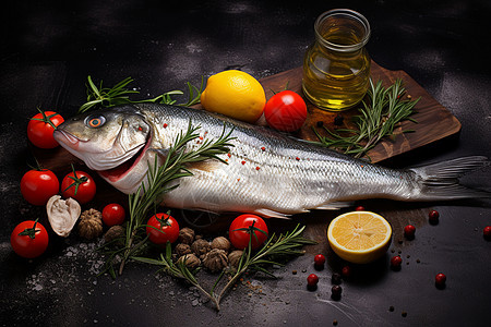 一条鱼放在切菜板上图片
