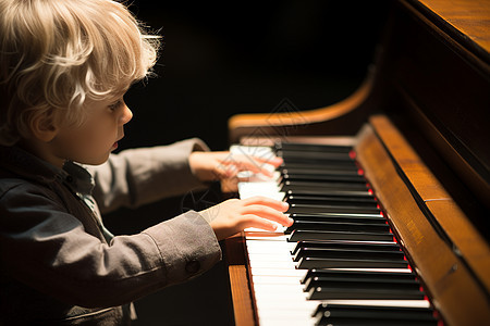 一个男孩弹奏钢琴图片
