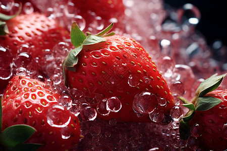 粉红草莓上的水滴图片