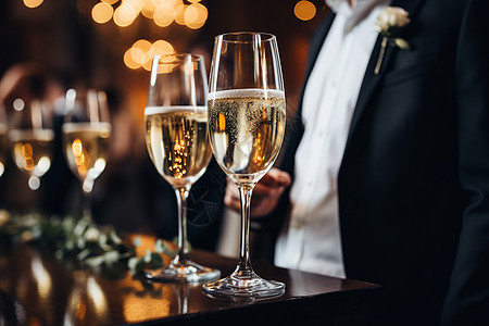 婚礼上的香槟酒杯图片