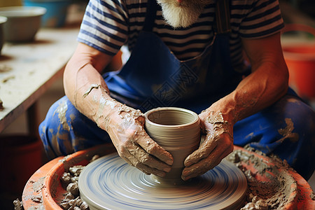 陶艺师手工制作陶罐图片