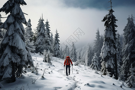 冬天爬雪山的人高清图片