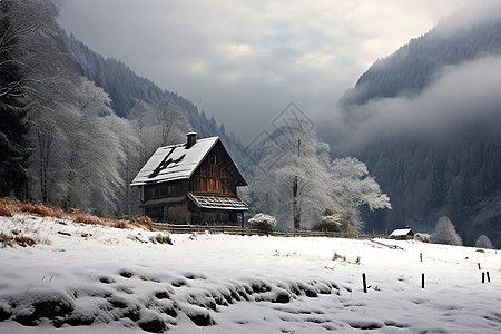 冬日乡间的雪景高清图片