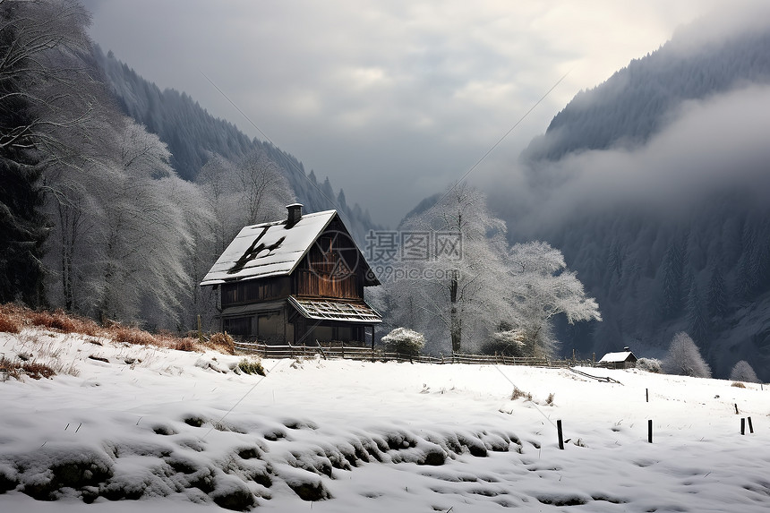 冬日乡间的雪景图片