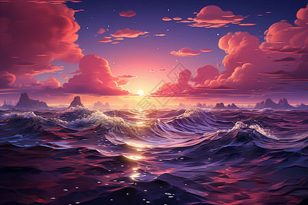 黄昏的大海插画图片