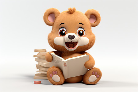 可爱卡通熊拥抱着书籍图片