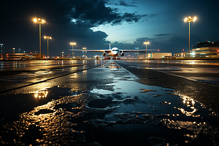 夜晚机场跑道背景图片