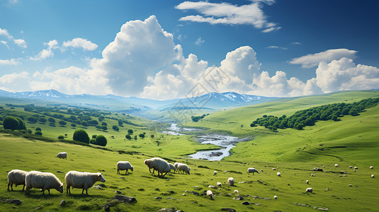 草原上的羊草原上的动物高清图片
