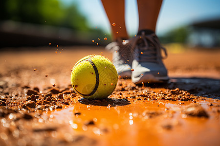 雨后泥泞道路上的网球和运动员图片