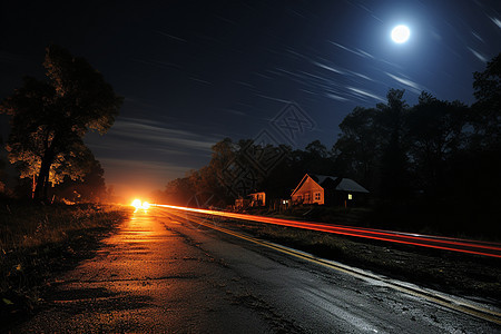夜晚幽静的乡村交通公路图片
