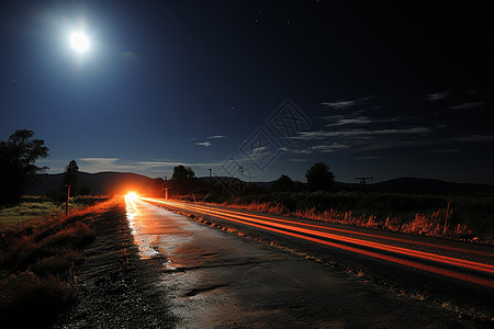 夜晚公路夜幕下的乡村风景背景