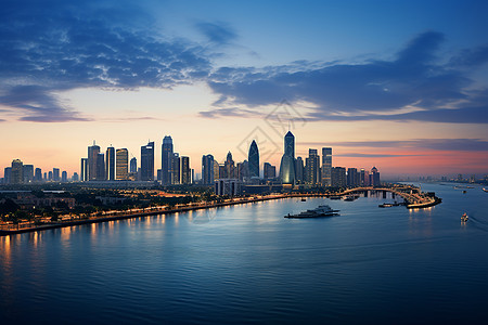 夜幕下的海港城市景观图片