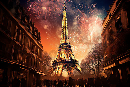 巴黎城市夜景城市夜景中的巴黎地标建筑背景