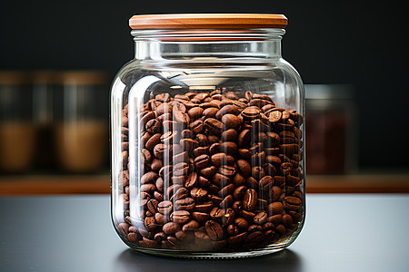椰油在玻璃罐里装在瓶子里的咖啡豆背景