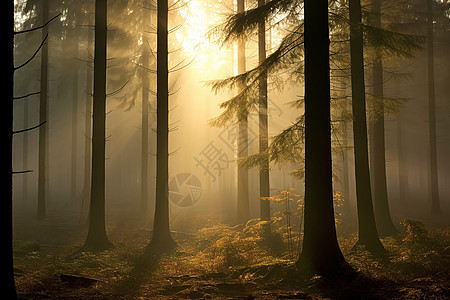 秋日林间的迷雾图片