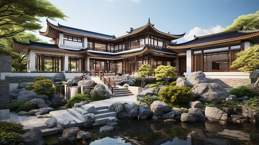 新中式别墅背景图片