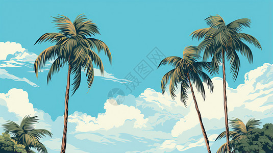 椰子树插画背景图片
