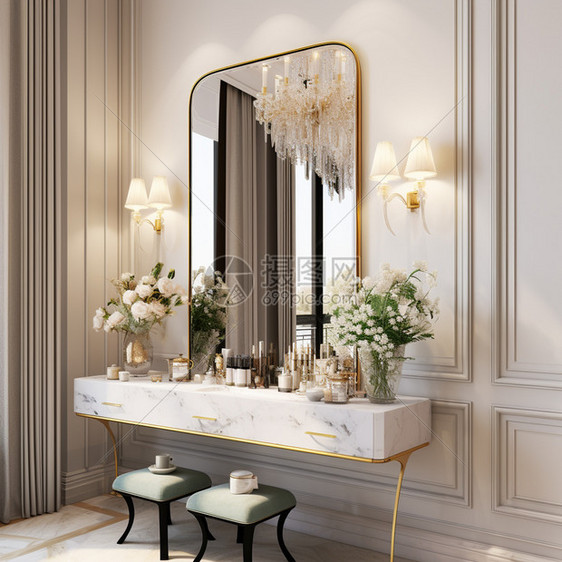 美式大面积浴室镜图片