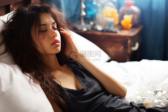 卧室休息的外国女子图片
