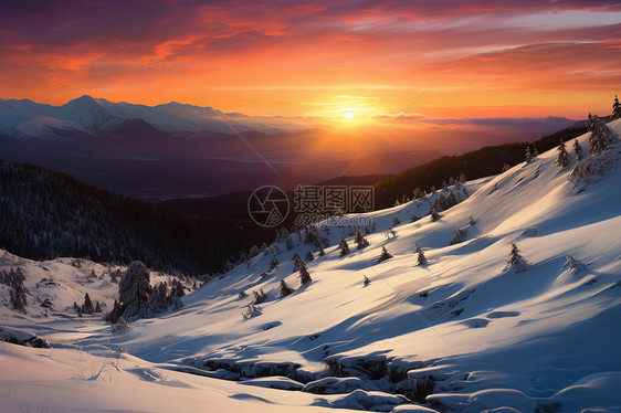 白雪皑皑的雪山景观图片