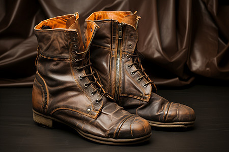 时尚皮革棕色高筒靴图片