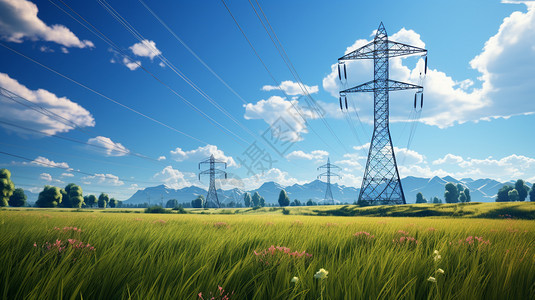 农田上的高压线塔图片
