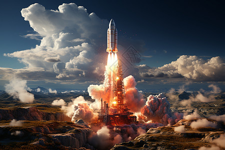 火箭冲天而起的景观高清图片