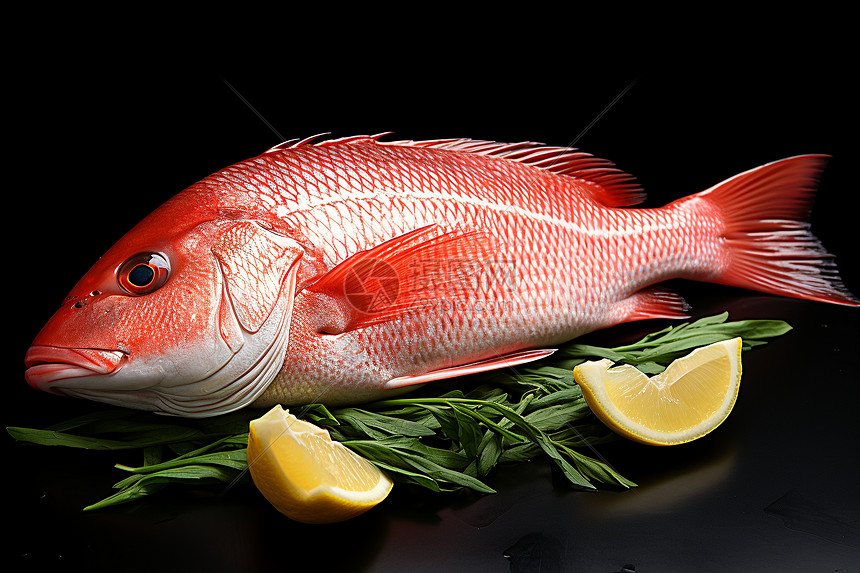 柠檬片上的一条鱼图片
