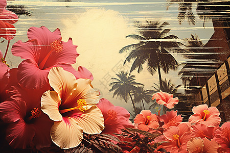 热带背景下的夜香花油画图片