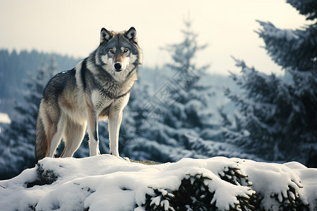 雪地上有一只狼图片