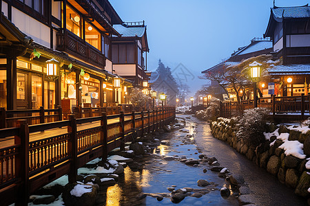 雪景冬夜冬夜的城市雪景背景