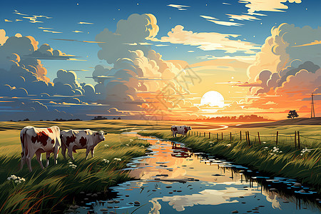 恬静的乡村牧场插图图片