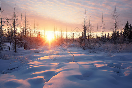 黄昏下的山间雪景图片