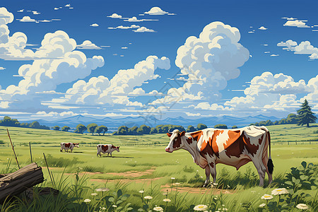 乡村田野上棕色奶牛图片