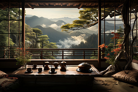 山间优雅的新中式茶馆图片