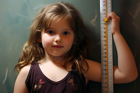 测量尺旁量身高的女孩背景图片