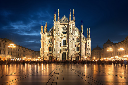 夜幕下的米兰大教堂背景图片