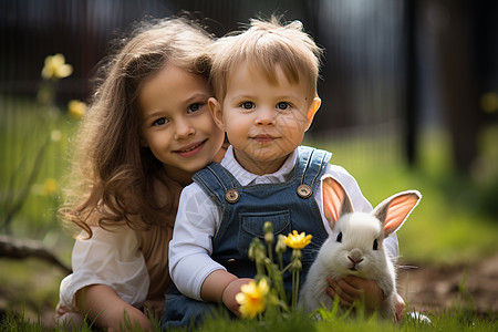 两个孩子在草地上背景图片