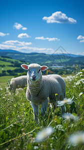 翠绿活力草原羊羔图片
