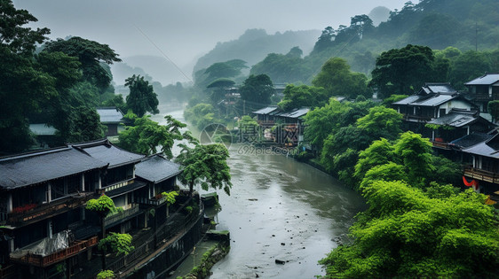 村中的小溪图片