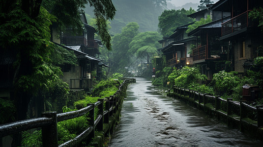 村中的小河图片