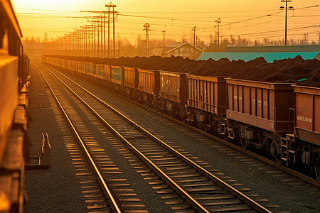 夕阳下的火车图片