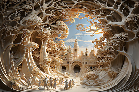 3D纹理3D城堡建筑艺术品背景