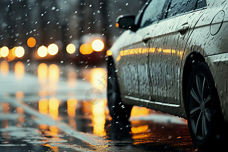 雨中开车雨中行驶的汽车背景