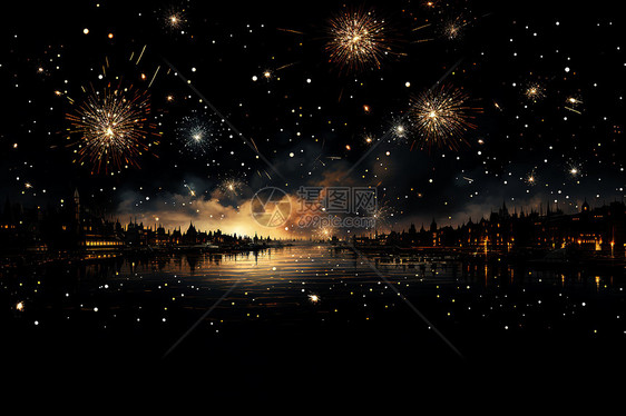 璀璨夜空下的节日烟花秀图片